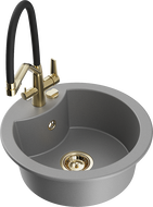 Mexen Diego chiuvetă granit 1-camerală cu robinet de bucătărie Duo, gri - 6512-71-671701-57-G