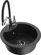 Mexen Diego egymedencés gránit mosogató Duo konyhai csapteleppel, fekete/ezüst metál - 6512-73-671701-07-B