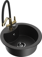 Mexen Diego chiuvetă de granit cu 1 compartiment cu baterie de bucătărie Duo, negru/argintiu metalic - 6512-73-671701-57-B