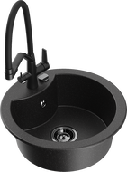 Mexen Diego 1-kamrás gránit mosogató Duo konyhai csappal, fekete/ezüst metál - 6512-73-671701-70-B