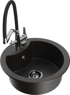 Mexen Diego egymedencés gránit mosogató Duo konyhai csapteleppel, fekete/arany metál - 6512-75-671701-07-B