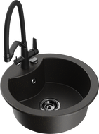 Mexen Diego egymedencés gránit mosogató Duo konyhai csappal, fekete/arany metál - 6512-75-671701-70-B