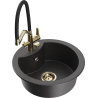 Mexen Diego chiuvetă granitică 1-cameră cu baterie de bucătărie Duo, negru cu pete - 6512-76-671701-57-G