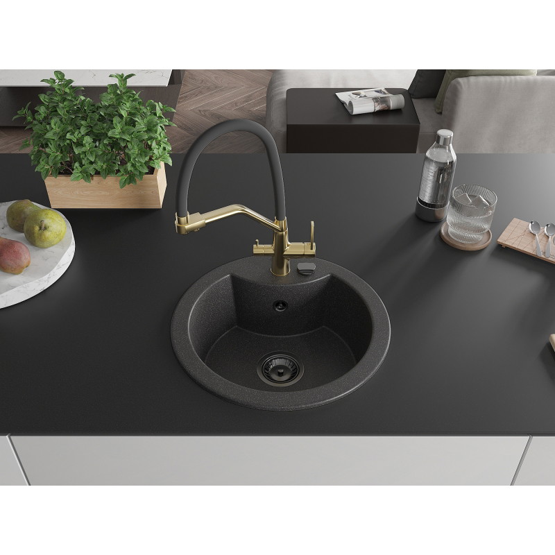Mexen Diego 1 rekeszes gránit mosogató Duo konyhai csappal, fekete pettyes - 6512-76-671701-57-B
