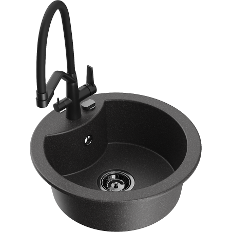 Mexen Diego chiuvetă de granit cu 1 compartiment cu baterie de bucătărie Duo, negru cu pete - 6512-76-671701-70-B