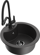 Mexen Diego 1-kamrás gránit mosogató Duo konyhai csapteleppel, fekete pöttyös - 6512-76-671701-70-B