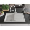 Mexen Bruno chiuvetă de granit cu un compartiment, cu picurător și baterie de bucătărie Duo, Albă - 6513-20-671701-02