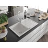 Mexen Bruno chiuvetă de granit cu un compartiment, cu picurător și baterie de bucătărie Duo, Albă - 6513-20-671701-02