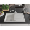 Mexen Bruno chiuvetă de granit cu 1 compartiment cu scurgător și baterie de bucătărie Duo, albă - 6513-20-671701-07