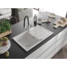 Mexen Bruno chiuvetă de granit cu un compartiment, cu picurător și baterie de bucătărie Duo, Albă - 6513-20-671701-07