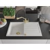 Mexen Bruno chiuvetă de bucătărie din granit cu o cuvă și picurător și robinet Duo, alb - 6513-20-671701-57-G