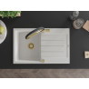 Mexen Bruno chiuvetă de granit cu 1 compartiment, cu scurgător și baterie de bucătărie Duo, albă - 6513-20-671701-57-G