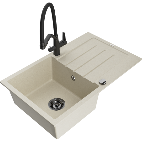 Mexen Bruno chiuvetă de bucătărie din granit cu 1 cuvă și scurgător și baterie Duo, bej - 6513-69-671701-70-B