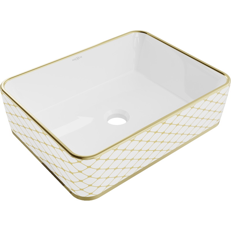 Mexen Catia chiuvetă de blat 48 x 37 cm, albă/aurie model carouri - 21314809