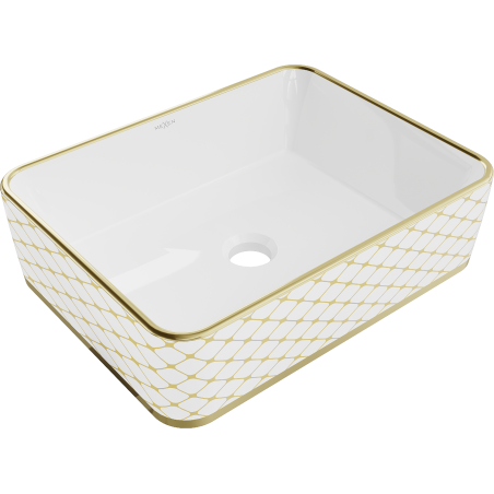 Mexen Catia 48 x 37 cm-es pultra szerelhető mosdókagyló, fehér/arany kockás minta - 21314809