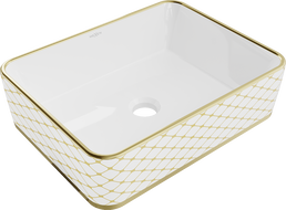 Mexen Catia chiuvetă montată pe blat 48 x 37 cm, albă/auriu model grilă - 21314809