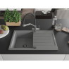 Mexen Bruno chiuvetă de bucătărie din granit cu 1 compartiment cu picurător și baterie Duo, gri - 6513-71-671701-07-B