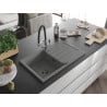 Mexen Bruno chiuvetă de granit cu un compartiment, cu picurător și baterie de bucătărie Duo, Gri - 6513-71-671701-07-B