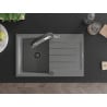 Mexen Bruno chiuvetă de granit cu un compartiment, cu picurător și baterie de bucătărie Duo, Gri - 6513-71-671701-07-B