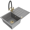 Mexen Bruno chiuvetă granit 1-cameră cu scurgător și baterie de bucătărie Duo, gri - 6513-71-671701-57-G