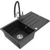 Mexen Bruno chiuvetă de granit cu 1 compartiment cu scurgător și baterie de bucătărie Duo, negru/argintiu metalic