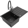 Mexen Bruno chiuvetă de granit cu o singură cuvă și scurgător și baterie de bucătărie Duo, negru/argintiu metalizat