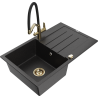 Mexen Bruno chiuvetă de granit cu 1 compartiment cu scurgător și baterie de bucătărie Duo, negru/metalizat argintiu