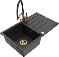 Mexen Bruno egymedencés gránit mosogató lefolyóval és Duo konyhai csapteleppel, fekete/ezüst metál - 6513-73-671701-57-G