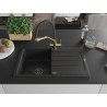 Mexen Bruno chiuvetă de granit cu 1 cuvă cu scurgător și baterie de bucătărie Duo, negru/argintiu metalizat
