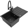 Mexen Bruno chiuvetă de granit cu 1 cuvă cu picurător și baterie de bucătărie Duo, metalic negru/argintiu