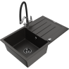 Mexen Bruno chiuvetă din granit cu 1 compartiment, cu picurător și robinet de bucătărie Duo, negru/auriu metalic