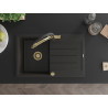 Mexen Bruno chiuvetă de bucătărie din granit cu un compartiment, cu scurgător și baterie Duo, negru/auriu metalizat