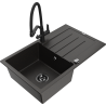 Mexen Bruno chiuvetă de granit cu 1 compartiment și scurgător și robinet de bucătărie Duo, negru/auriu metalizat