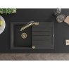 Mexen Bruno chiuvetă de bucătărie granit 1-cameră cu picurător și baterie Duo, negru cu pete - 6513-76-671701-57-G