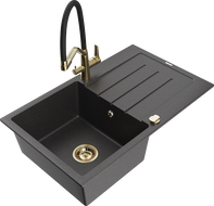 Mexen Bruno chiuvetă de granit cu 1 compartiment și scurgător și robinet de bucătărie Duo, negru stropit - 6513-76-671701-57-G