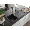 Mexen Bruno chiuvetă de granit cu 1 compartiment cu scurgător și baterie de bucătărie Duo, negru - 6513-77-671701-57-B