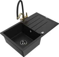 Mexen Bruno egytálcás gránit mosogató csepegtetővel és Duo konyhai csapteleppel, fekete - 6513-77-671701-57-B