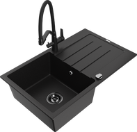 Mexen Bruno chiuvetă de bucătărie din granit cu o cuvă și picurător și baterie Duo, negru - 6513-77-671701-70-B