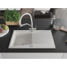Mexen Cesar chiuvetă de bucătărie din granit cu 1 cuvă și picurător și baterie Duo, albă - 6514-20-671701-02