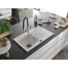 Mexen Cesar chiuvetă de granit cu 1 compartiment, cu picurător și baterie de bucătărie Duo, alb - 6514-20-671701-07-B