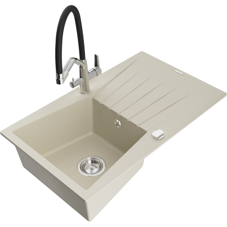 Mexen Cesar 1-medencés gránit mosogató lefolyóval és Duo konyhai csappal, bézs - 6514-69-671701-07