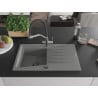 Mexen Cesar chiuvetă de granit cu 1 compartiment cu picurător și baterie de bucătărie Duo, gri - 6514-71-671701-07-B