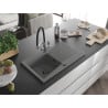 Mexen Cesar chiuvetă de granit cu 1 compartiment cu picurător și baterie de bucătărie Duo, gri - 6514-71-671701-07-B