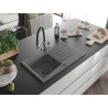 Mexen Cesar chiuvetă de granit cu 1 cuvă cu picurător și baterie de bucătărie Duo, gri - 6514-71-671701-07-B