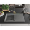 Mexen Cesar chiuvetă de granit cu o singură cuvă, scurgător și baterie de bucătărie Duo, gri - 6514-71-671701-57-B