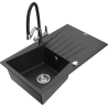 Mexen Cesar chiuvetă de granit cu 1 cuvă, cu scurgător și baterie de bucătărie Duo, negru/metal argintiu