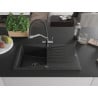 Mexen Cesar chiuvetă de granit cu 1 cameră cu picurător și baterie de bucătărie Duo, negru/metalizat argintiu - 6514-73-671701-?