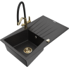 Mexen Cesar chiuvetă de bucătărie din granit cu 1 compartiment cu suport pentru scurgere și baterie Duo, negru/argintiu