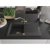 Mexen Cesar chiuvetă cu o cuvă din granit cu scurgător și baterie de bucătărie Duo, negru cu pete - 6514-76-671701-57-G