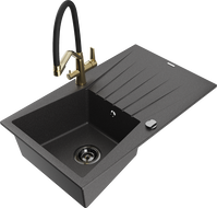 Mexen Cesar chiuvetă granit 1-cam. cu scurgător şi baterie bucătărie Duo, negru cu pete - 6514-76-671701-57-B